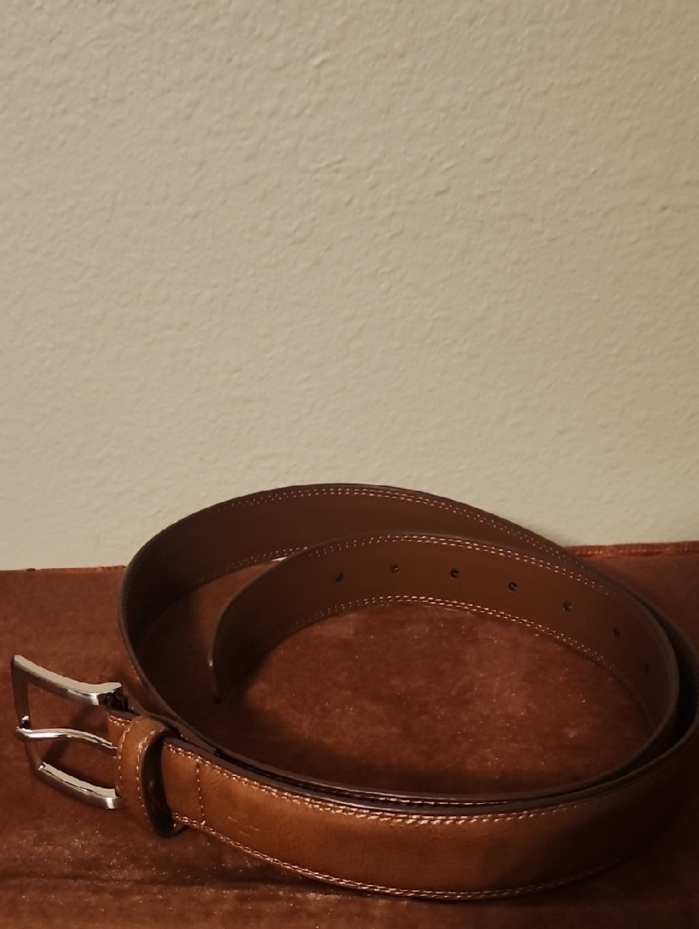 Vince Camuto Men's Cognac Tan Leather Belt with Silver Buckle